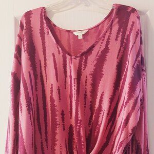 Pink & Purple V-neck Faux Knot Waistline Knit Blouse by Terra & Sky Sz 2X
